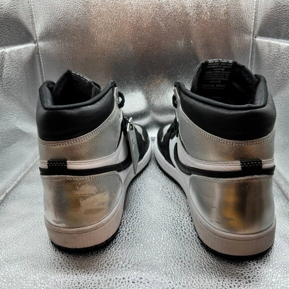 Size 12 Air Jordan 1 High OG Womens Black White Silver Toe‎ Sneaker CD0461-001 - Picture 8 of 12